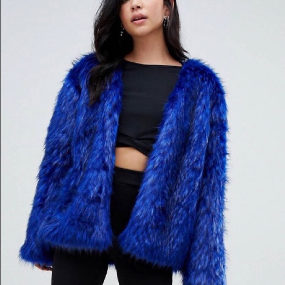ASOS Club L Faux Fur Jacket- Cobalt Blue